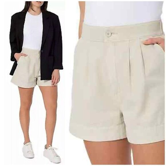 JOIE Pleated High Rise Linen Blend Shorts In Rainy Day Cotton Size L - Picture 1 of 12